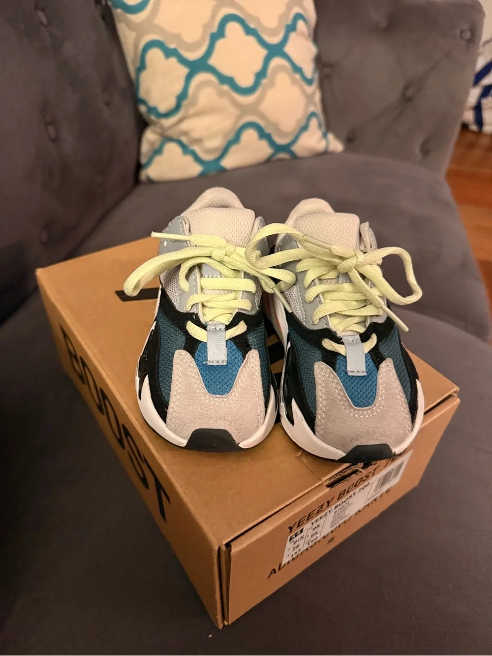 Yeezy Kids Sneakers in Beige, Teal & Black